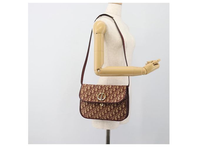 Borsa a Spalla Christian Dior Trotter Canvas Rosso Oro Auth BA13387 D'oro - vista 24