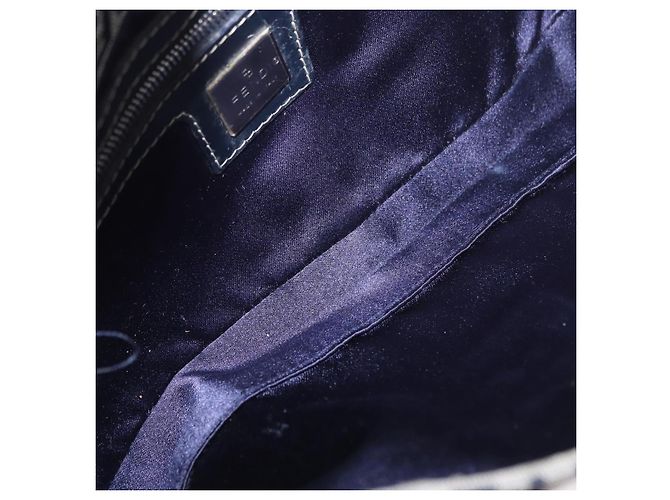 FENDI Zucchino Canvas Mamma Baguette Bolso de Hombro Navy Silver Auth 185146SAV Plata Azul marino - vista 10