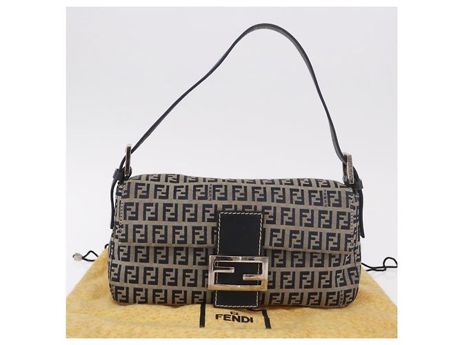 FENDI Zucchino Canvas Mamma Baguette Bolso de Hombro Navy Silver Auth 185146SAV Plata Azul marino - vista 12