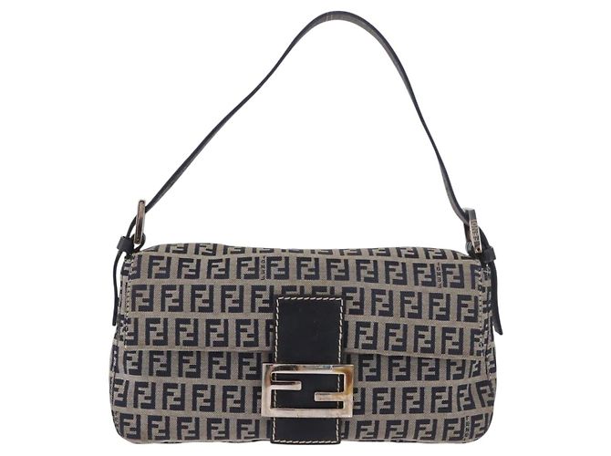 FENDI Zucchino Canvas Mamma Baguette Bolso de Hombro Navy Silver Auth 185146SAV Plata Azul marino - vista 13