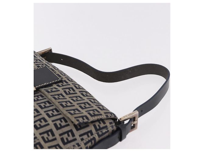 FENDI Zucchino Canvas Mamma Baguette Bolso de Hombro Navy Silver Auth 185146SAV Plata Azul marino - vista 14