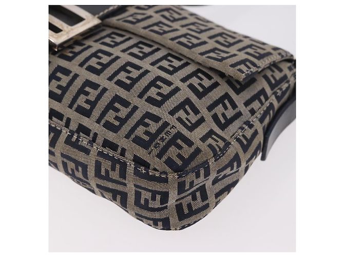 FENDI Zucchino Canvas Mamma Baguette Bolso de Hombro Navy Silver Auth 185146SAV Plata Azul marino - vista 15
