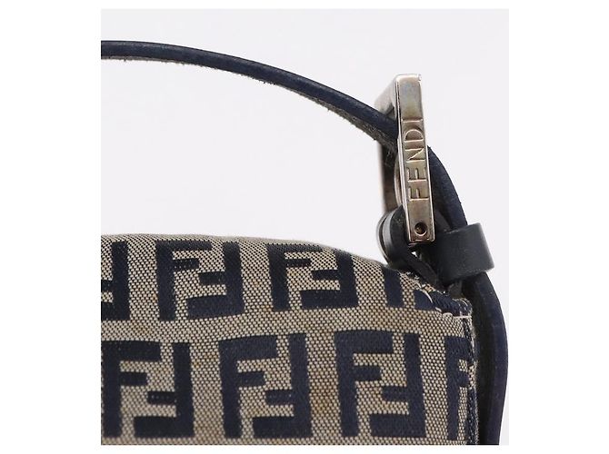 FENDI Zucchino Canvas Mamma Baguette Bolso de Hombro Navy Silver Auth 185146SAV Plata Azul marino - vista 18