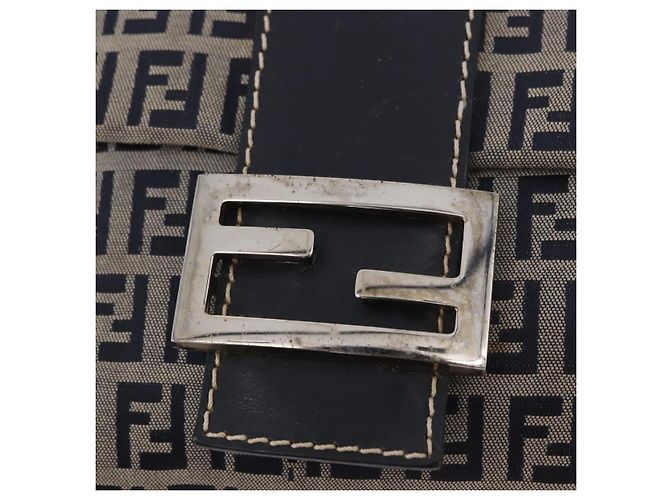 FENDI Zucchino Canvas Mamma Baguette Bolso de Hombro Navy Silver Auth 185146SAV Plata Azul marino - vista 19