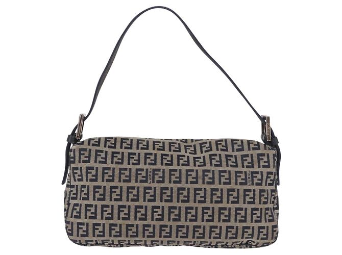 FENDI Zucchino Canvas Mamma Baguette Bolso de Hombro Navy Silver Auth 185146SAV Plata Azul marino - vista 2