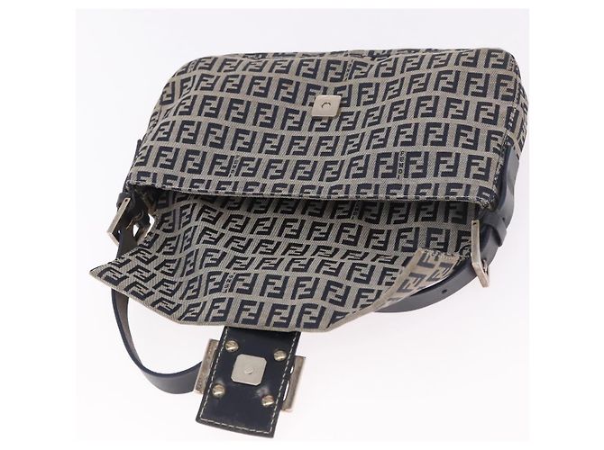 FENDI Zucchino Canvas Mamma Baguette Bolso de Hombro Navy Silver Auth 185146SAV Plata Azul marino - vista 21