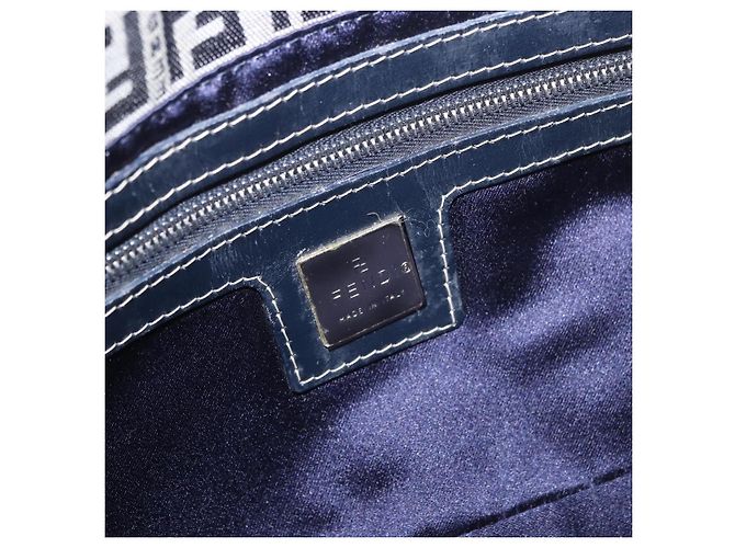FENDI Zucchino Canvas Mamma Baguette Bolso de Hombro Navy Silver Auth 185146SAV Plata Azul marino - vista 22