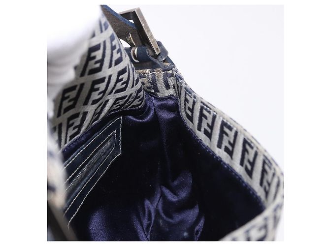 FENDI Zucchino Canvas Mamma Baguette Bolso de Hombro Navy Silver Auth 185146SAV Plata Azul marino - vista 23