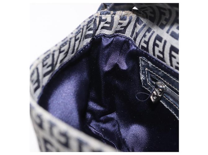 FENDI Zucchino Canvas Mamma Baguette Bolso de Hombro Navy Silver Auth 185146SAV Plata Azul marino - vista 24
