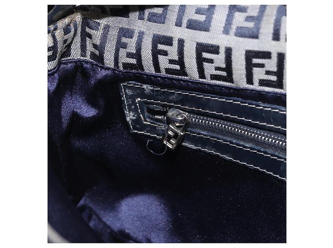 FENDI Zucchino Canvas Mamma Baguette Bolso de Hombro Navy Silver Auth 185146SAV Plata Azul marino - vista 25