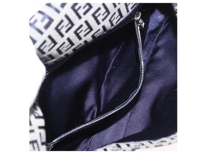FENDI Zucchino Canvas Mamma Baguette Bolso de Hombro Navy Silver Auth 185146SAV Plata Azul marino - vista 26