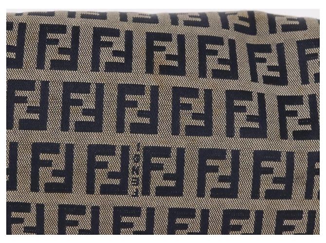 FENDI Zucchino Canvas Mamma Baguette Bolso de Hombro Navy Silver Auth 185146SAV Plata Azul marino - vista 3