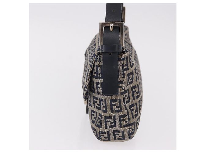 FENDI Zucchino Canvas Mamma Baguette Bolso de Hombro Navy Silver Auth 185146SAV Plata Azul marino - vista 4