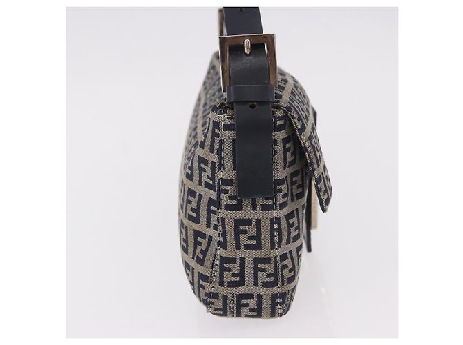FENDI Zucchino Canvas Mamma Baguette Bolso de Hombro Navy Silver Auth 185146SAV Plata Azul marino - vista 5