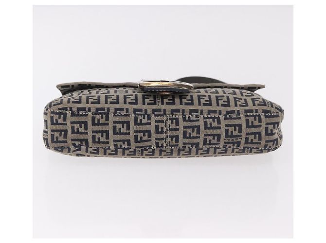 FENDI Zucchino Canvas Mamma Baguette Bolso de Hombro Navy Silver Auth 185146SAV Plata Azul marino - vista 6