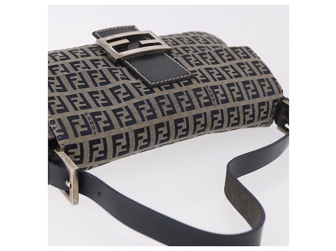 FENDI Zucchino Canvas Mamma Baguette Bolso de Hombro Navy Silver Auth 185146SAV Plata Azul marino - vista 7