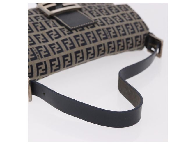 FENDI Zucchino Canvas Mamma Baguette Bolso de Hombro Navy Silver Auth 185146SAV Plata Azul marino - vista 8