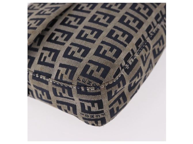 FENDI Zucchino Canvas Mamma Baguette Bolso de Hombro Navy Silver Auth 185146SAV Plata Azul marino - vista 9