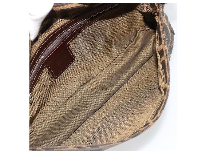 FENDI Zucca Canvas Mamma Baguette Shoulder Bag Black Brown Auth 184908SAM Marrone Nero - vista 10
