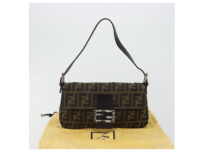 FENDI Zucca Canvas Mamma Baguette Shoulder Bag Black Brown Auth 184908SAM Marrone Nero - vista 12