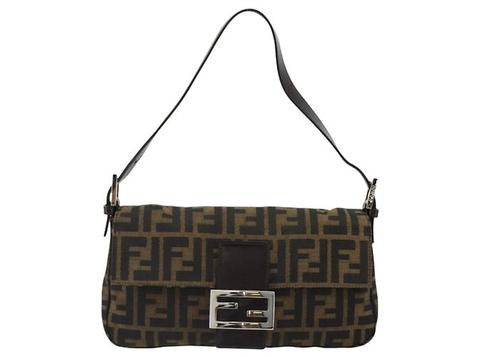 FENDI Zucca Canvas Mamma Baguette Shoulder Bag Black Brown Auth 184908SAM Marrone Nero - vista 13