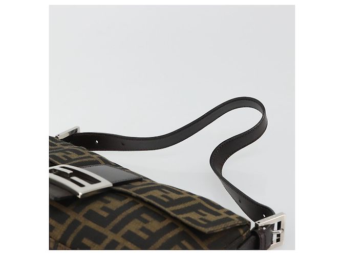 FENDI Zucca Canvas Mamma Baguette Shoulder Bag Black Brown Auth 184908SAM Marrone Nero - vista 14