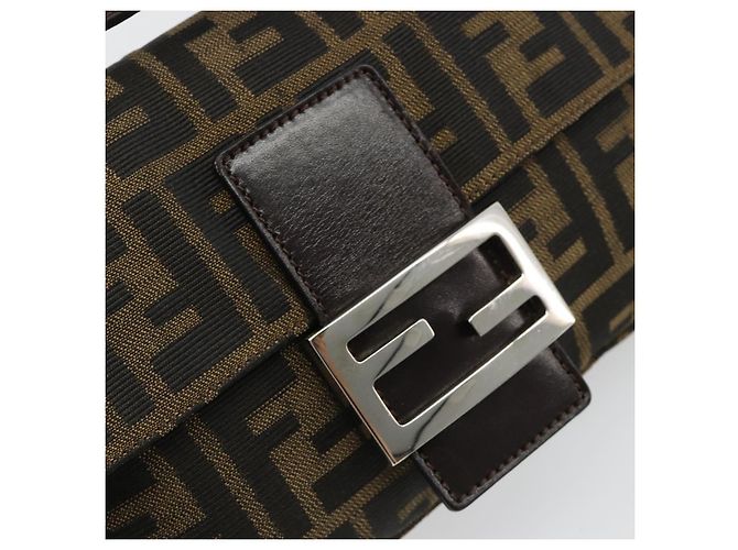 FENDI Zucca Canvas Mamma Baguette Shoulder Bag Black Brown Auth 184908SAM Marrone Nero - vista 19