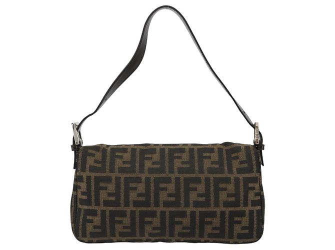 FENDI Zucca Canvas Mamma Baguette Shoulder Bag Black Brown Auth 184908SAM Marrone Nero - vista 2