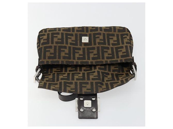 FENDI Zucca Canvas Mamma Baguette Shoulder Bag Black Brown Auth 184908SAM Marrone Nero - vista 20