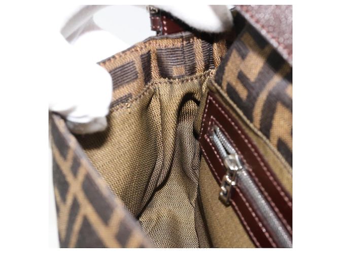 FENDI Zucca Canvas Mamma Baguette Shoulder Bag Black Brown Auth 184908SAM Marrone Nero - vista 23