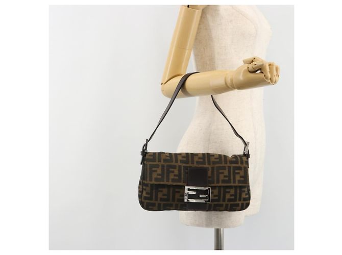 FENDI Zucca Canvas Mamma Baguette Shoulder Bag Black Brown Auth 184908SAM Marrone Nero - vista 26