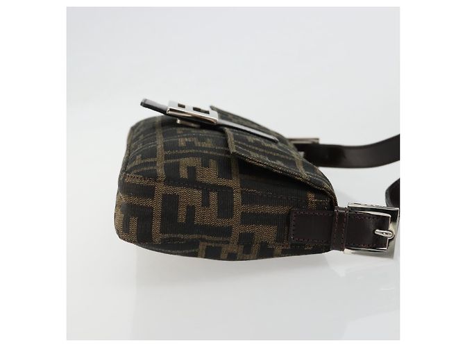 FENDI Zucca Canvas Mamma Baguette Shoulder Bag Black Brown Auth 184908SAM Marrone Nero - vista 3