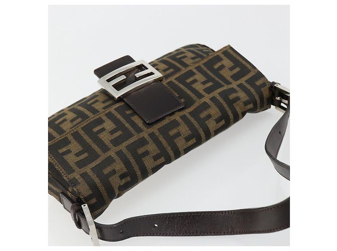 FENDI Zucca Canvas Mamma Baguette Shoulder Bag Black Brown Auth 184908SAM Marrone Nero - vista 6