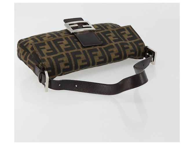 FENDI Zucca Canvas Mamma Baguette Shoulder Bag Black Brown Auth 184908SAM Marrone Nero - vista 7
