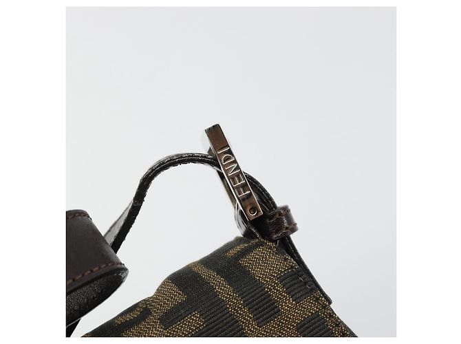 FENDI Zucca Canvas Mamma Baguette Shoulder Bag Black Brown Auth 184908SAM Marrone Nero - vista 8