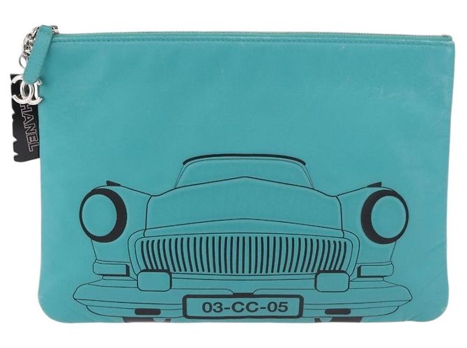 Clutch CHANEL Coco Havana in pelle di agnello blu turchese argento 185438V - vista 13