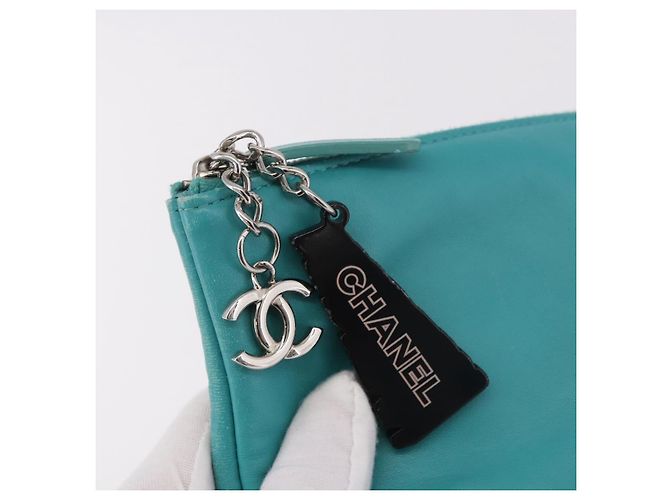 Clutch CHANEL Coco Havana in pelle di agnello blu turchese argento 185438V - vista 8