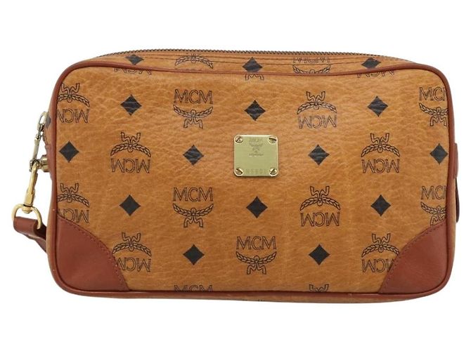 Clutch MCM Vicetos Logogram in pelle PVC Marrone Oro Auth ar13951 D'oro - vista 13