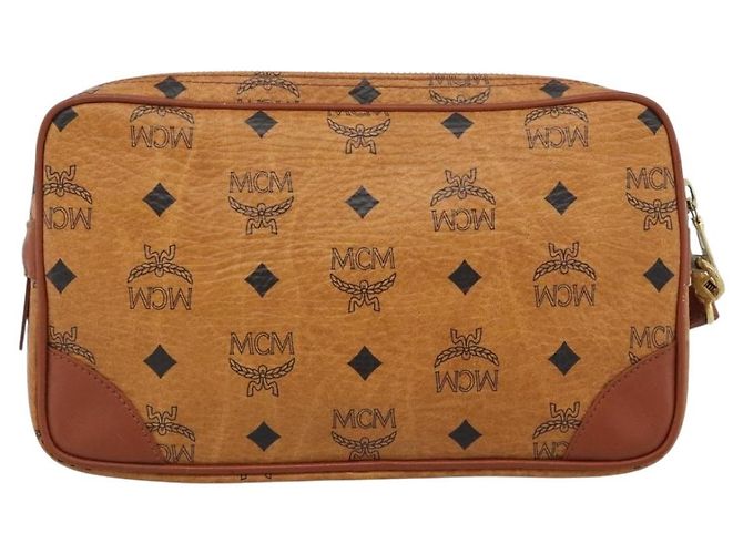 Clutch MCM Vicetos Logogram in pelle PVC Marrone Oro Auth ar13951 D'oro - vista 2