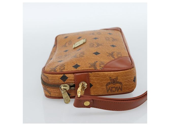 Clutch MCM Vicetos Logogram in pelle PVC Marrone Oro Auth ar13951 D'oro - vista 3