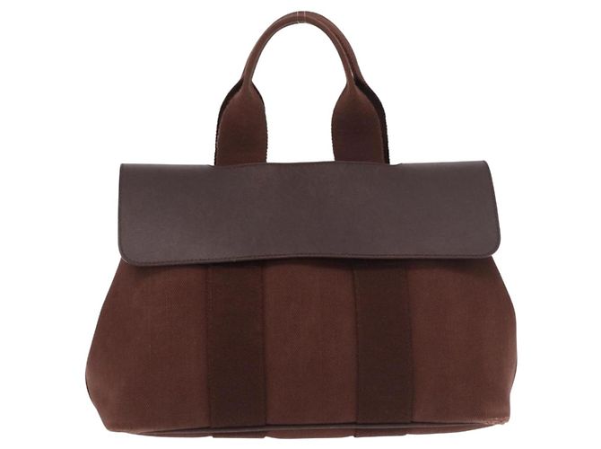 Hermès Borsa HERMES Valparaiso PM in tela e pelle marrone argento Auth BA13422 - vista 13