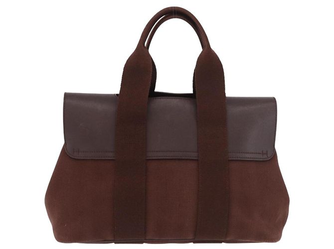 Hermès Borsa HERMES Valparaiso PM in tela e pelle marrone argento Auth BA13422 - vista 2