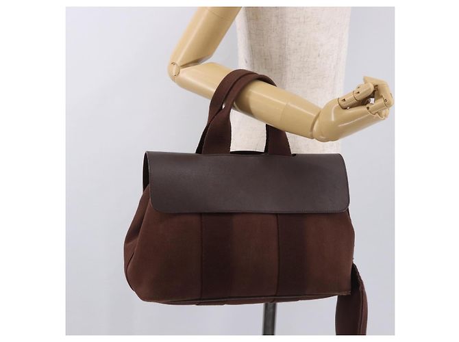 Hermès Borsa HERMES Valparaiso PM in tela e pelle marrone argento Auth BA13422 - vista 23