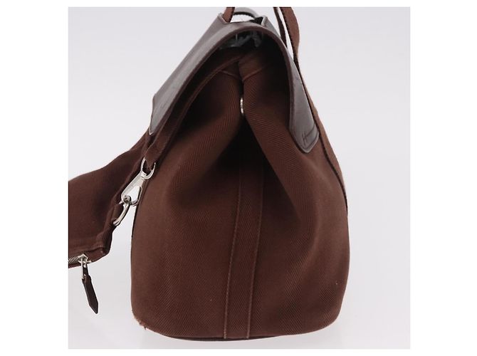 Hermès Borsa HERMES Valparaiso PM in tela e pelle marrone argento Auth BA13422 - vista 3