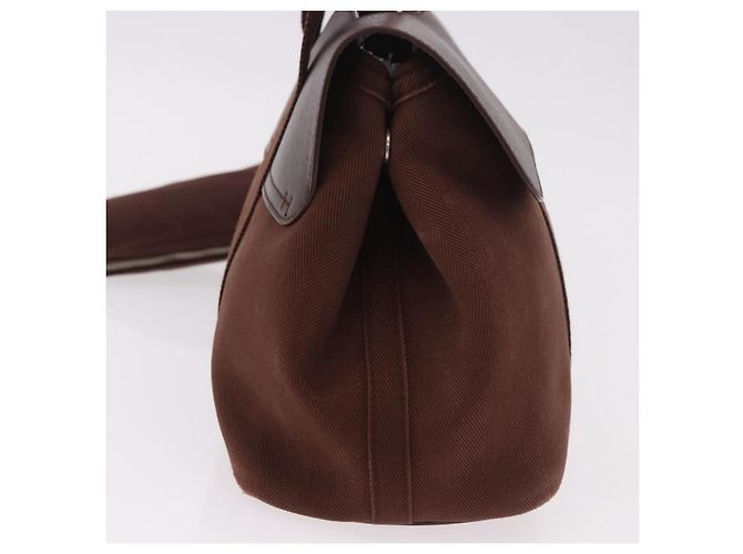Hermès Borsa HERMES Valparaiso PM in tela e pelle marrone argento Auth BA13422 - vista 4