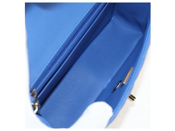 CHANEL Mini Matelasse 20 Chain Shoulder Bag Lamb Skin Blue Gold CC Auth 183794SM Bleu Doré - vue 10