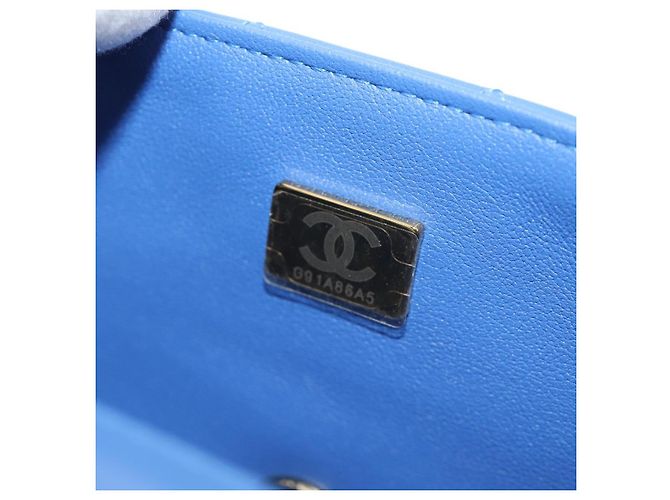 CHANEL Mini Matelasse 20 Chain Shoulder Bag Lamb Skin Blue Gold CC Auth 183794SM Bleu Doré - vue 11
