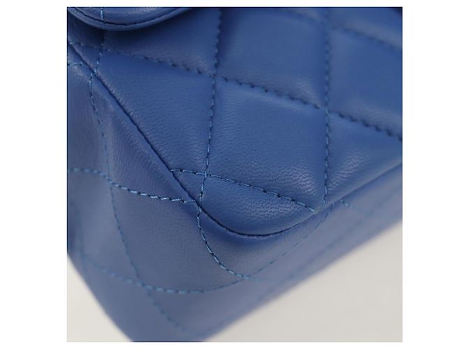 CHANEL Mini Matelasse 20 Chain Shoulder Bag Lamb Skin Blue Gold CC Auth 183794SM Bleu Doré - vue 14