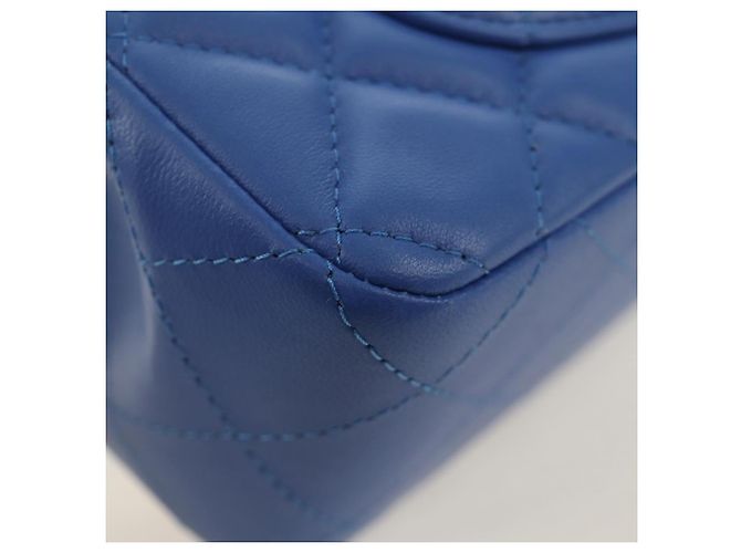CHANEL Mini Matelasse 20 Chain Shoulder Bag Lamb Skin Blue Gold CC Auth 183794SM Bleu Doré - vue 16