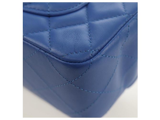 CHANEL Mini Matelasse 20 Chain Shoulder Bag Lamb Skin Blue Gold CC Auth 183794SM Bleu Doré - vue 17